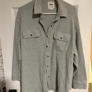 AERIE gray Waffle Knit Button-Up Shirt